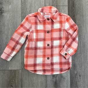OLD NAVY BUTTON UP PLAID SHACKET PEACH MEDIUM 8